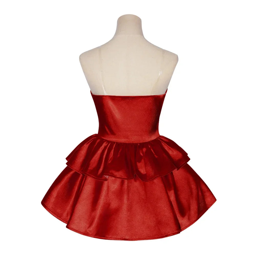 Halloween  Costume de Cosplay Mima bleu parfait, robe Tube rouge sans bretelles avec bandeau avec bas et gants aux cuisses