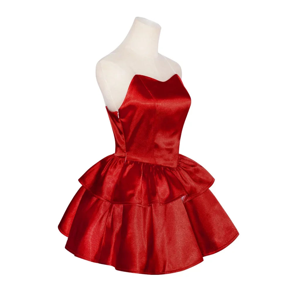 Halloween  Costume de Cosplay Mima bleu parfait, robe Tube rouge sans bretelles avec bandeau avec bas et gants aux cuisses