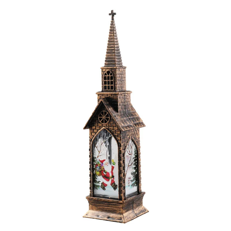 Christmas Decoration LED Electronics Wind Lantern Small Church Ornament Catholic Angel Jesus Holy Family Home Room Shelf Garnish