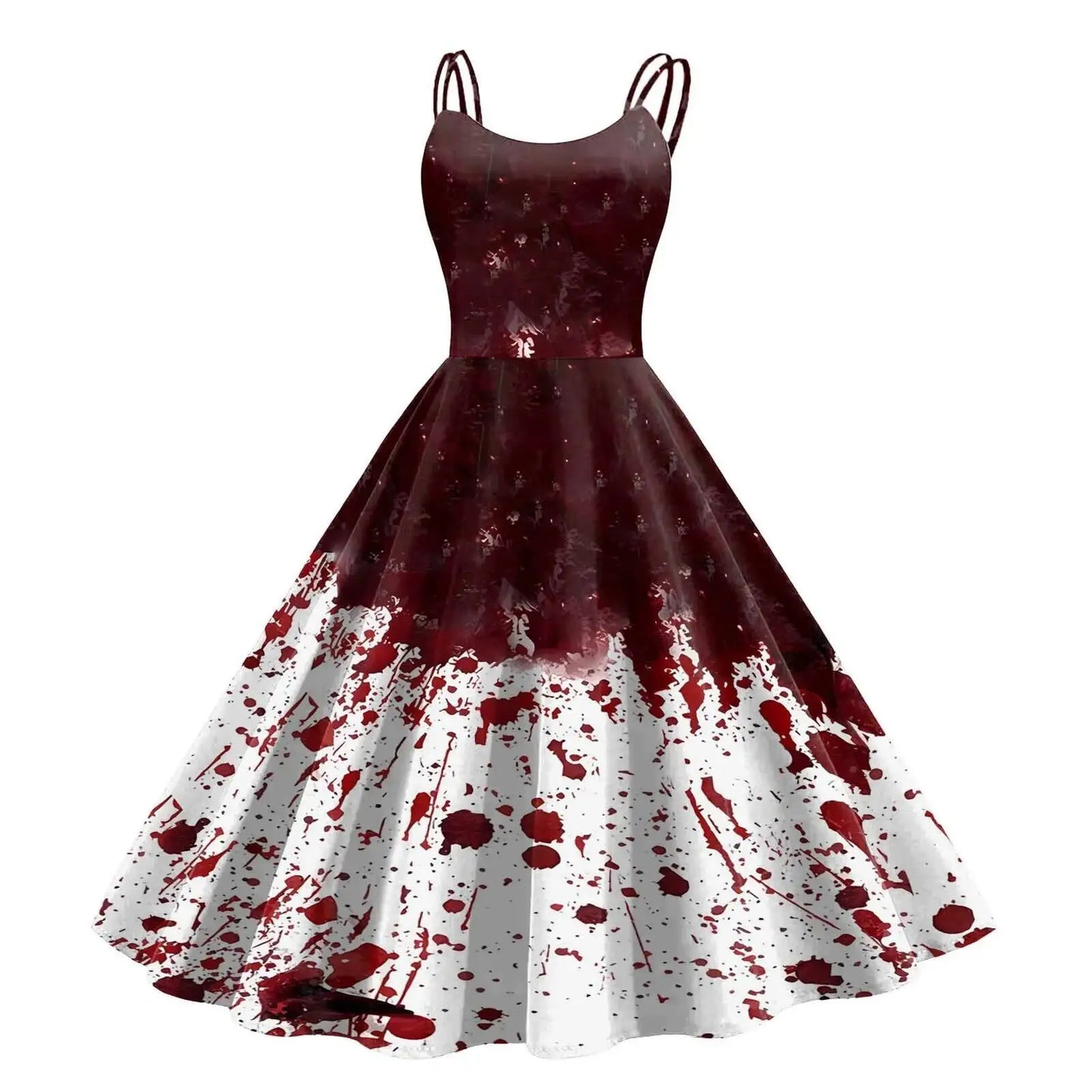 Halloween Cosplay Women Dress Fashion Retro Funny Horror Theme Bloody Printed Casual Suspender Strappy Dress Witch Costumes
