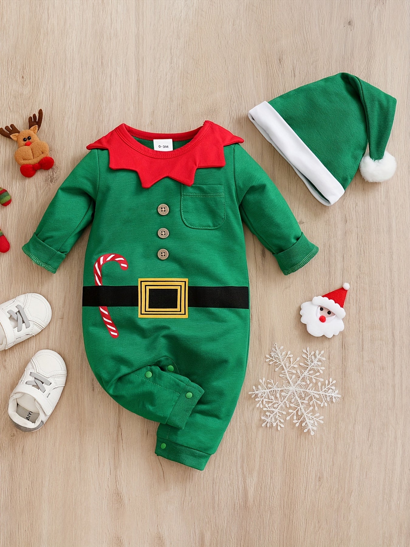 Cute & Creative Christmas Style Baby Boys & Girls Jumpsuit + Hat - Spring & Autumn & Winter 2pcs