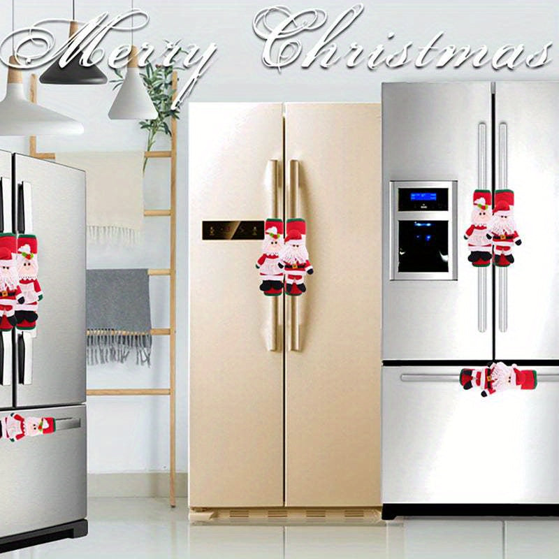 2pc Christmas Refrigerator Door Handle Cover Santa Snowman Kitchen Appliance Handle Covers Decorations for Fridge Microwave Oven Dishwasher Christmas Handle Protector