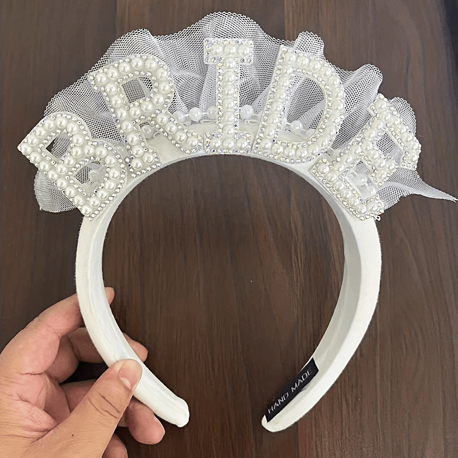 1pc, White Pearl Bride Headband - Perfect for Bridal Shower and Wedding Party Decorations for Halloween,Christmas Event & Party Supplies