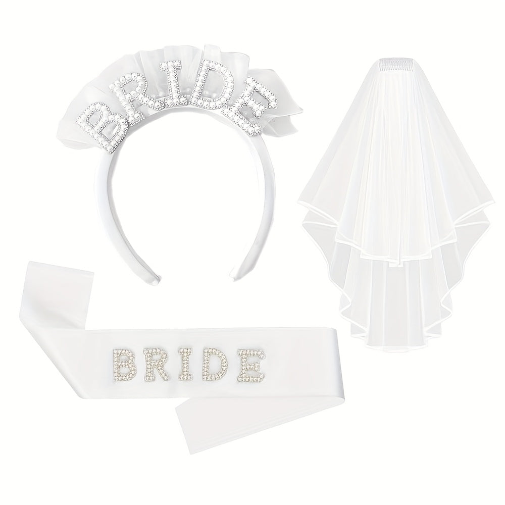 1pc, White Pearl Bride Headband - Perfect for Bridal Shower and Wedding Party Decorations for Halloween,Christmas Event & Party Supplies