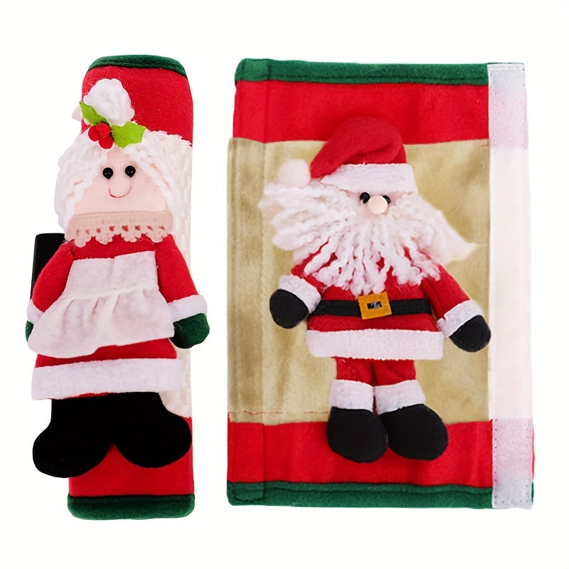2pc Christmas Refrigerator Door Handle Cover Santa Snowman Kitchen Appliance Handle Covers Decorations for Fridge Microwave Oven Dishwasher Christmas Handle Protector