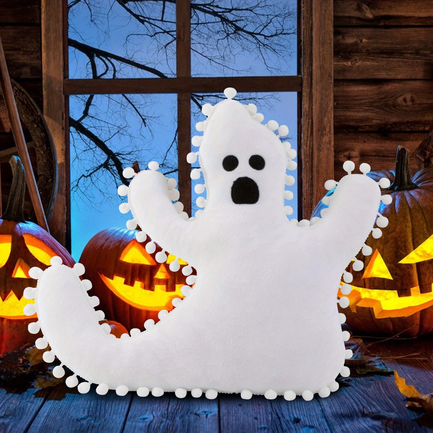 1pc Cute Ghost Pillow, Spooky Ghost Shaped Throw Pillow, Halloween Decorations Plush Pillow For Holiday Party Gift Cotton Sofa Bed Cushion Home Decor, 16*15 Inches
