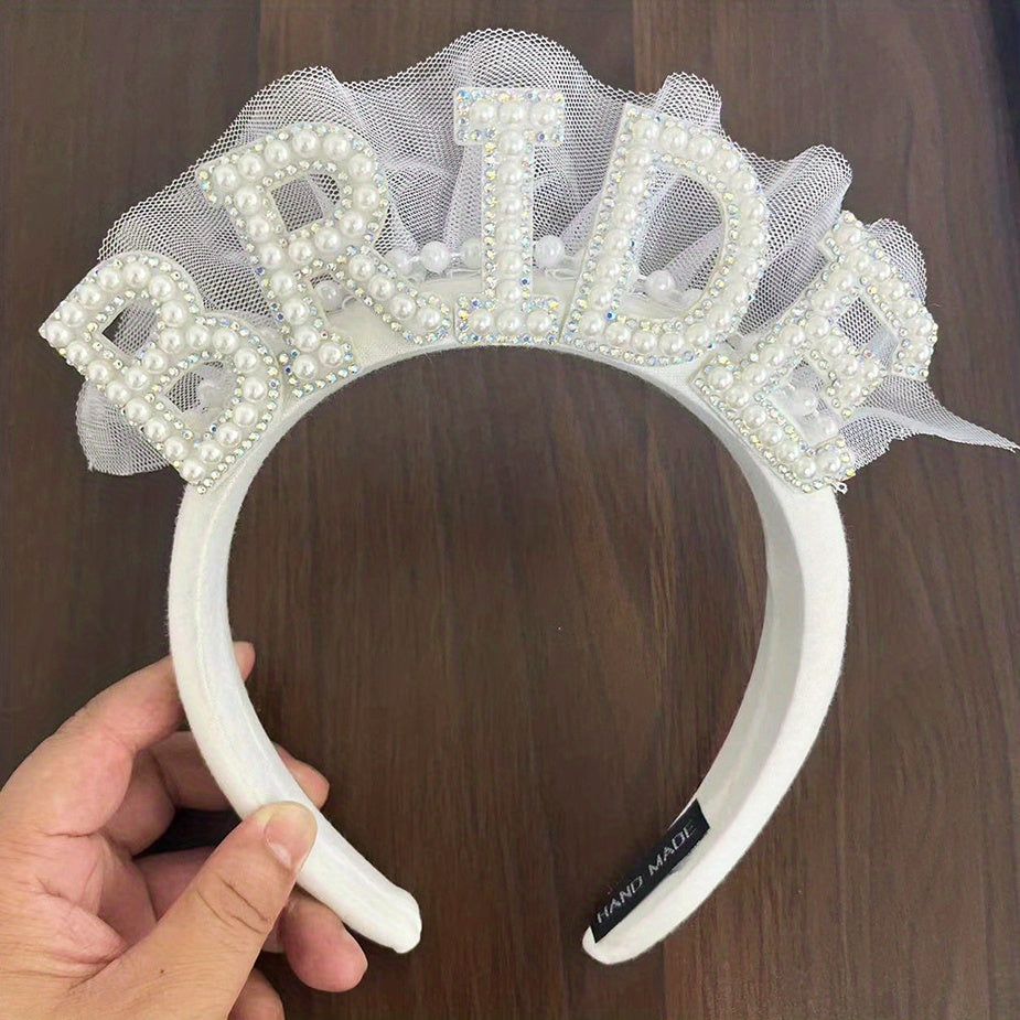 1pc, White Pearl Bride Headband - Perfect for Bridal Shower and Wedding Party Decorations for Halloween,Christmas Event & Party Supplies