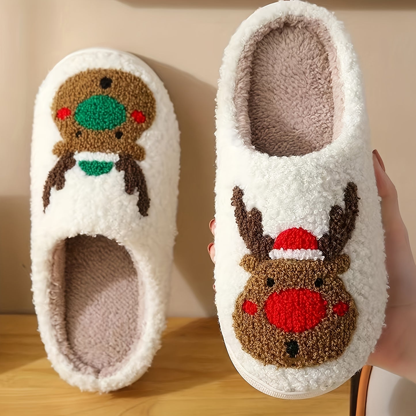 Cartoon Christmas Deer Slippers - Easy Slip-On, Comfortable Round Toe, Anti-Slip, Ultra-Soft Fuzzy, Warm and Toasty, Plush and Cozy - Perfect for Home Wear, Ideal Indoor Shoes for Cold Winter Days