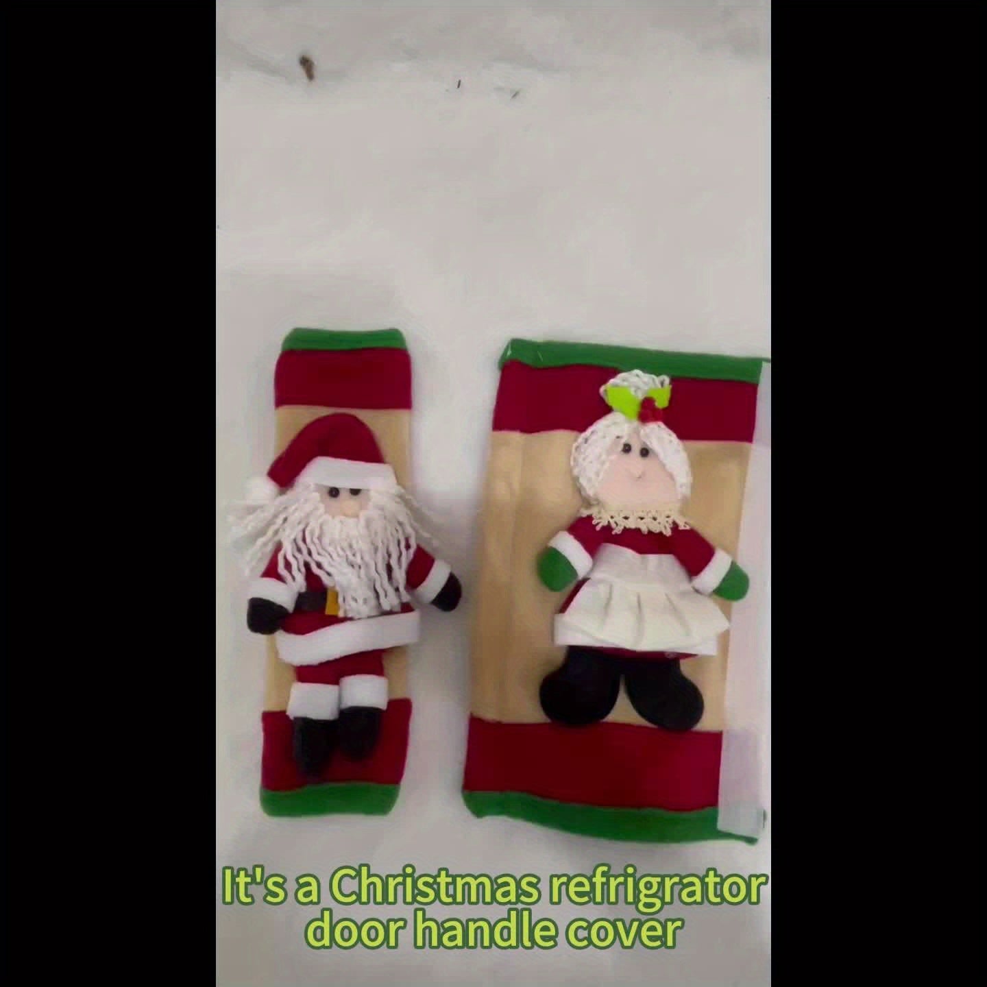 2pc Christmas Refrigerator Door Handle Cover Santa Snowman Kitchen Appliance Handle Covers Decorations for Fridge Microwave Oven Dishwasher Christmas Handle Protector