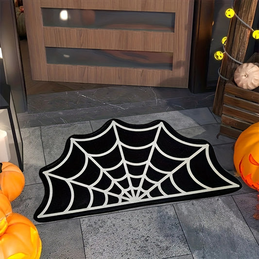 1pc Halloween Spiderweb Pattern Floor Mat, Soft And Comfortable Bath Rug, Non Slip Carpet For Home Living Room Bedroom Bathroom, Home Decor, Halloween Decorations, Horror Decorations