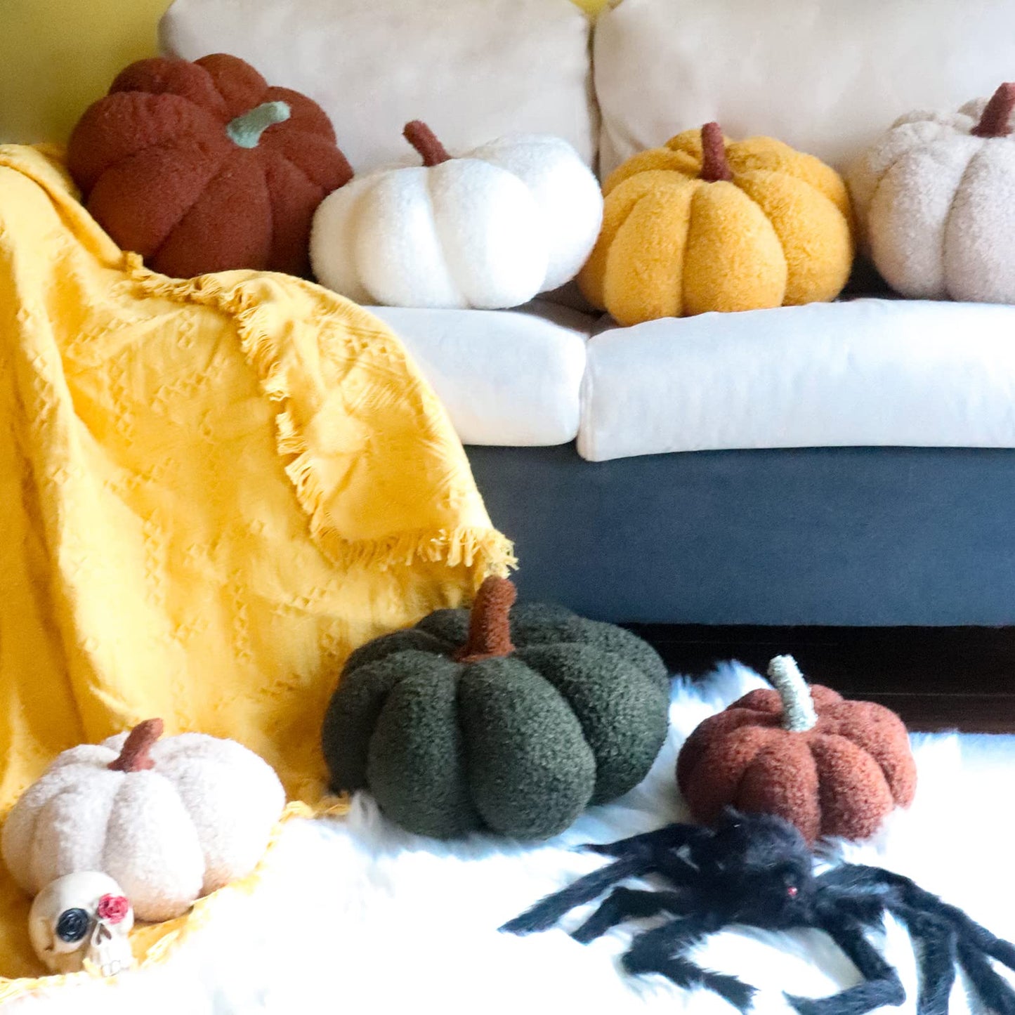 Simulated Orange halloween pumpkin pillow 3D Pumpkin Shaped Pillow Cozy Fall Decorations Stuffed Throw Pillows For Thanksgiving Christmas Halloween Party Bedroom Sofa Decorative Pillow,Cushion