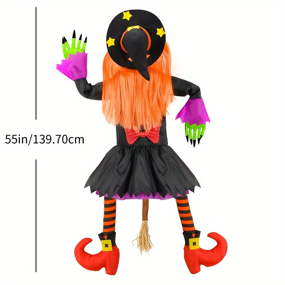 Bosoner Large Crashing Witch Decor (55'' H), Halloween Decorations Clearance Outdoor Witch Props Ornaments, Hanging into Tree/Porch Pole/Door/Yard, with Adjustable Band, Outside Garden Funny Witches Crashed
