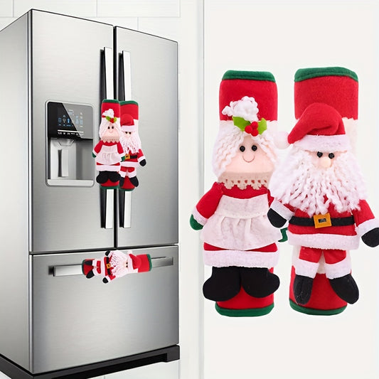 2pc Christmas Refrigerator Door Handle Cover Santa Snowman Kitchen Appliance Handle Covers Decorations for Fridge Microwave Oven Dishwasher Christmas Handle Protector