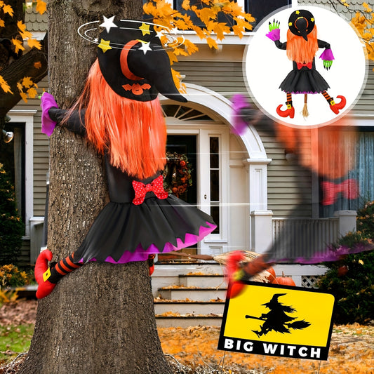 Bosoner Large Crashing Witch Decor (55'' H), Halloween Decorations Clearance Outdoor Witch Props Ornaments, Hanging into Tree/Porch Pole/Door/Yard, with Adjustable Band, Outside Garden Funny Witches Crashed