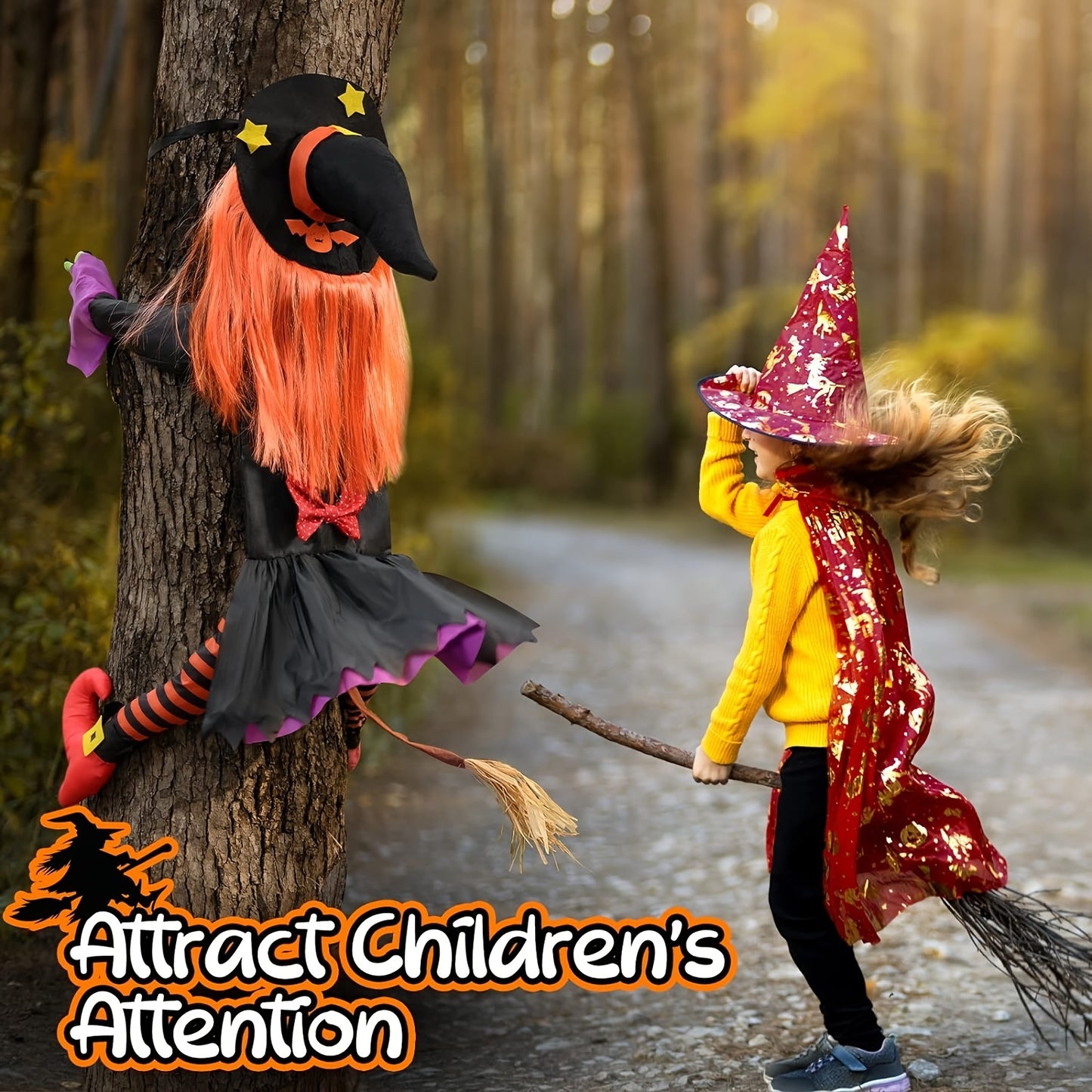 Bosoner Large Crashing Witch Decor (55'' H), Halloween Decorations Clearance Outdoor Witch Props Ornaments, Hanging into Tree/Porch Pole/Door/Yard, with Adjustable Band, Outside Garden Funny Witches Crashed