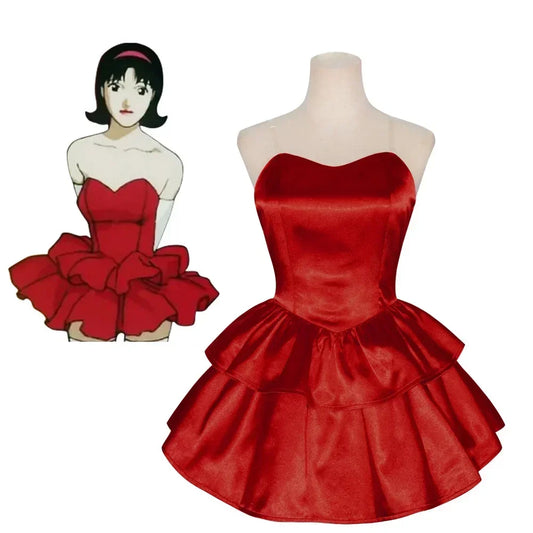 Halloween  Costume de Cosplay Mima bleu parfait, robe Tube rouge sans bretelles avec bandeau avec bas et gants aux cuisses