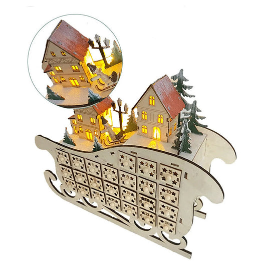 Christmas 24-days Countdown Calendar Creative Sleigh Calendar Wooden Ornament Christmas Decoration Christmas Gift For Friends ﻿