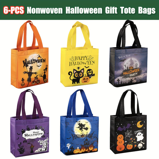 6pcs, Non-Woven Halloween Treat Bags, Trick Or Treat Bags Party Goodie Tote Bags Treat Bag With Handles For Halloween Party Favor Supply, Halloween Decorations, Small Business Supplies, Cheapest Items Available, Sale
