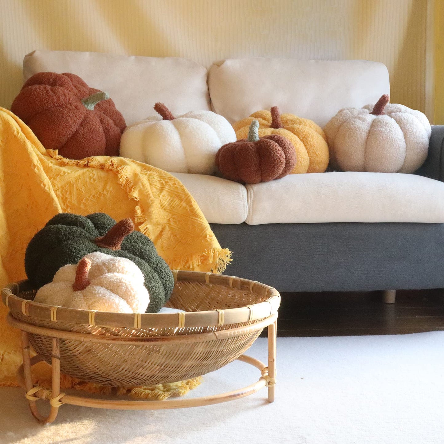 Simulated Orange halloween pumpkin pillow 3D Pumpkin Shaped Pillow Cozy Fall Decorations Stuffed Throw Pillows For Thanksgiving Christmas Halloween Party Bedroom Sofa Decorative Pillow,Cushion