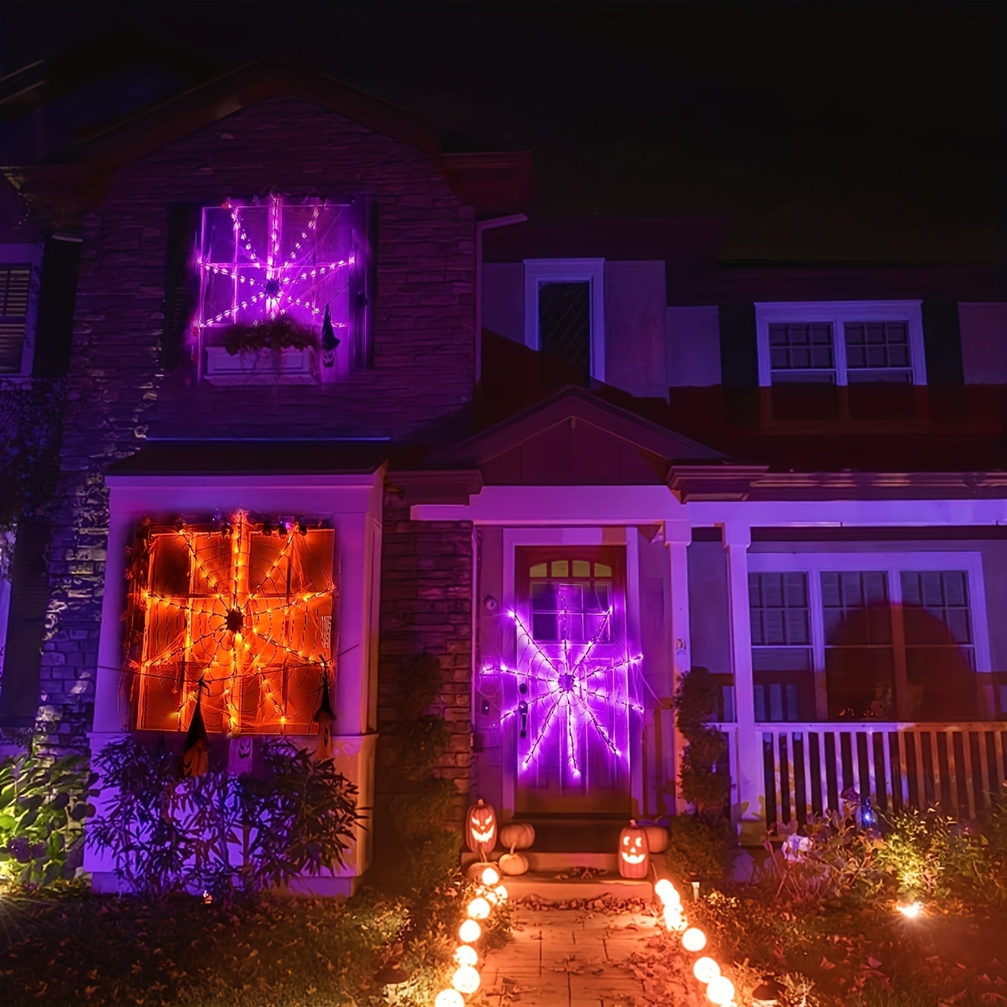 1pc Halloween Spider Web Lights, 1M 3.3FT Diameter 70 LEDs With Black Spider LED Net Lights, Remote Control, 8 Modes Cobweb Halloween Decorations, For House Indoor Scary Theme